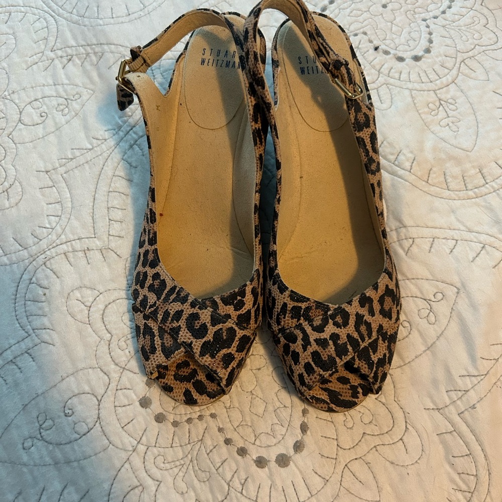 Stuart Weitzman Tan Leopard Wedges